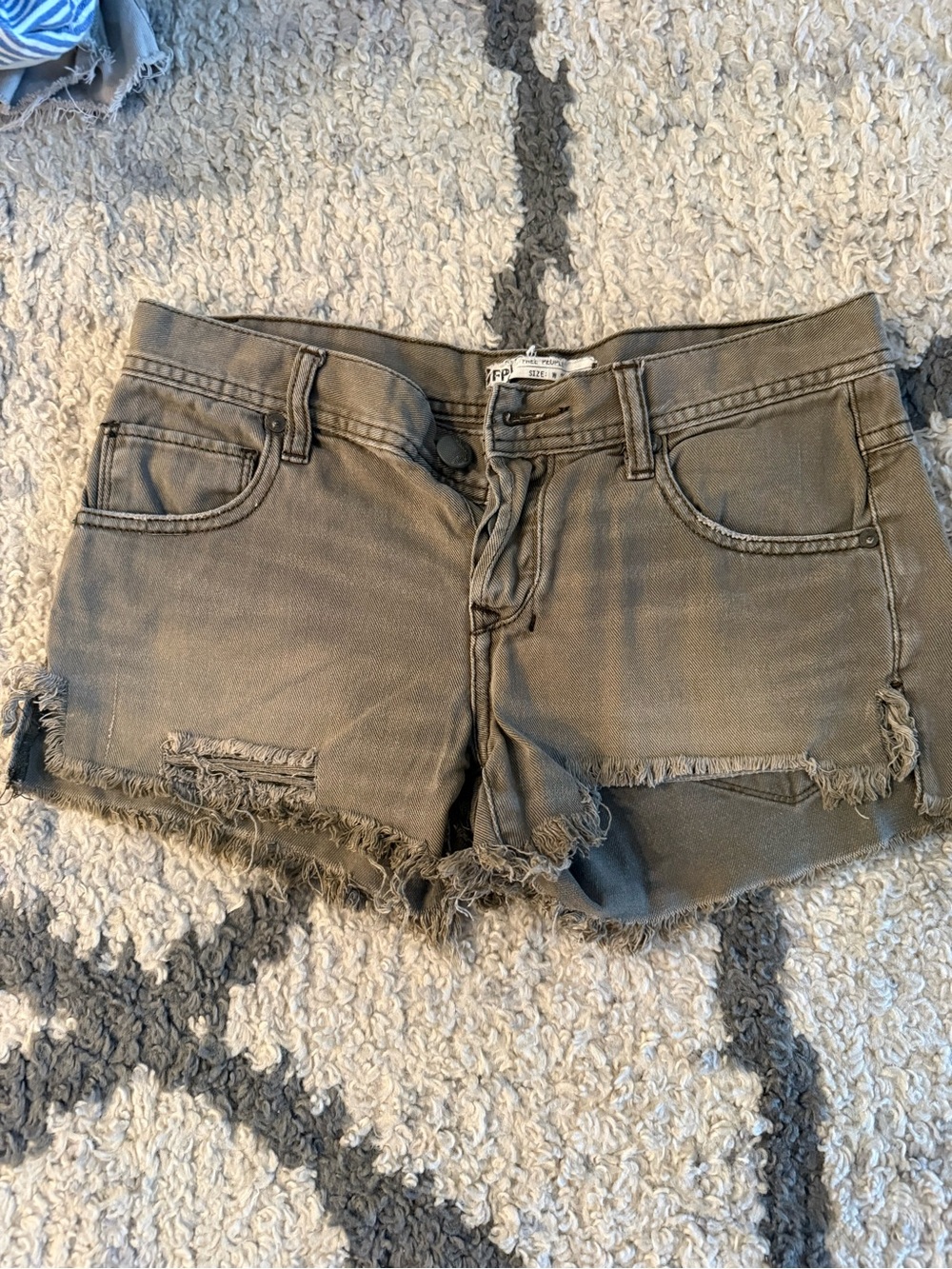 Free People Olive Green Frayed Denim Shorts